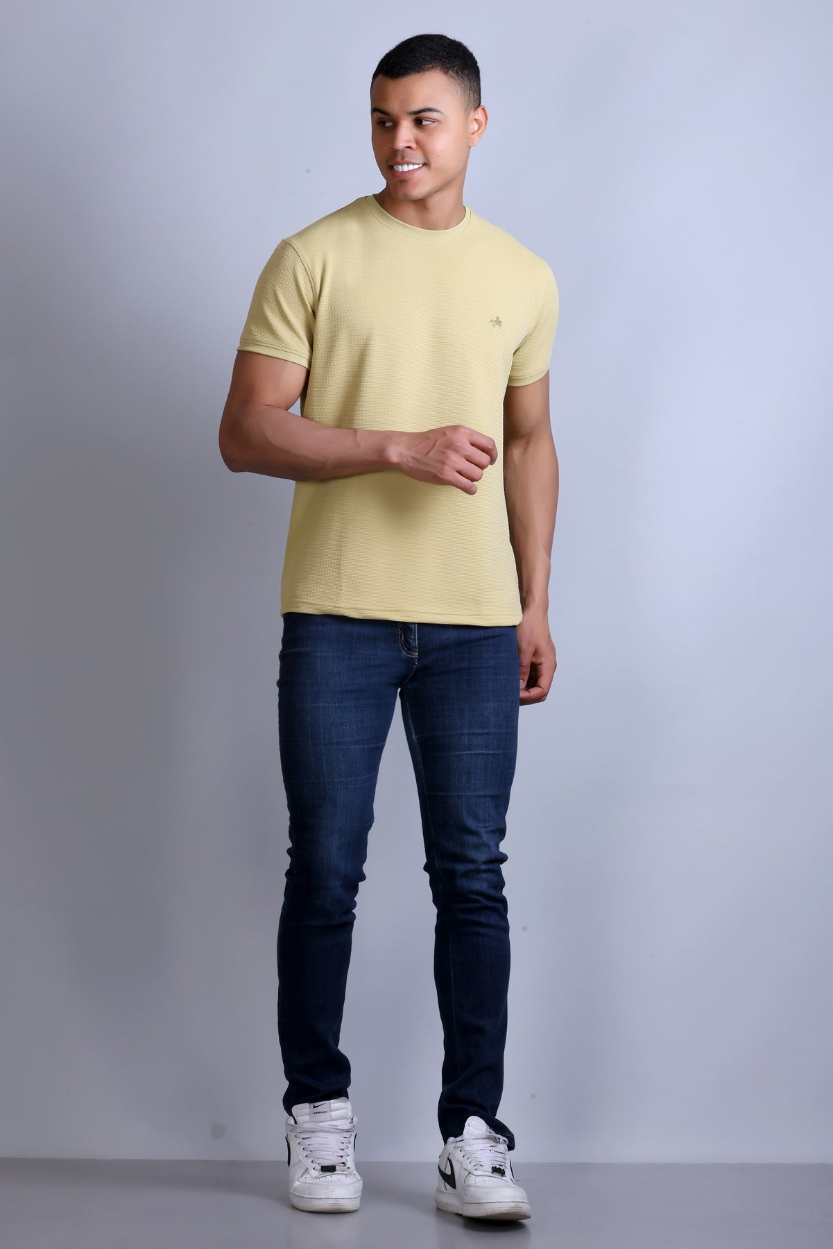 Men's Beige Round Neck T-shirt
