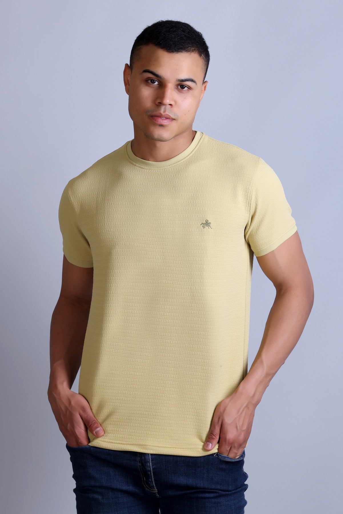 Men's Beige Round Neck T-shirt
