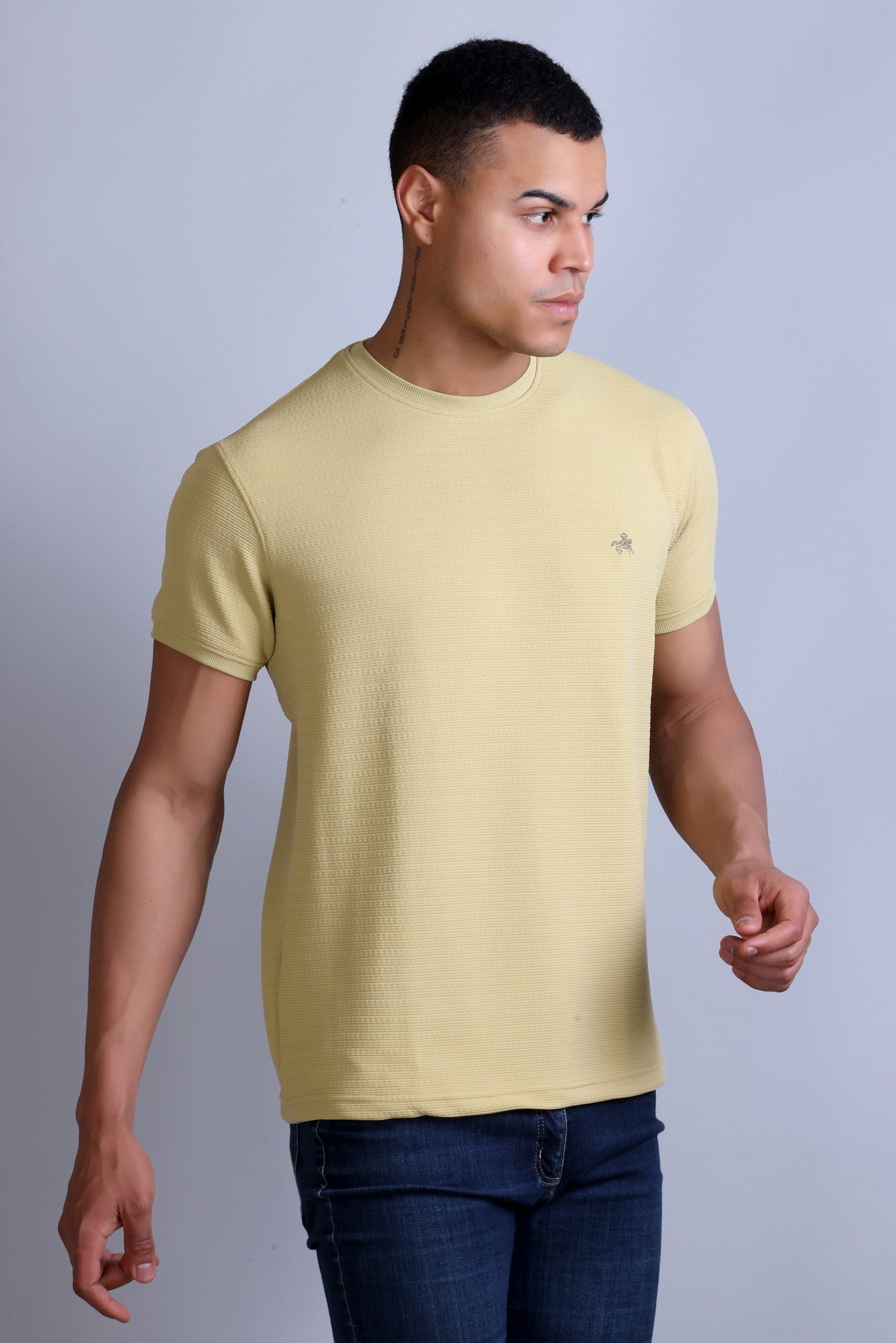 Men's Beige Round Neck T-shirt