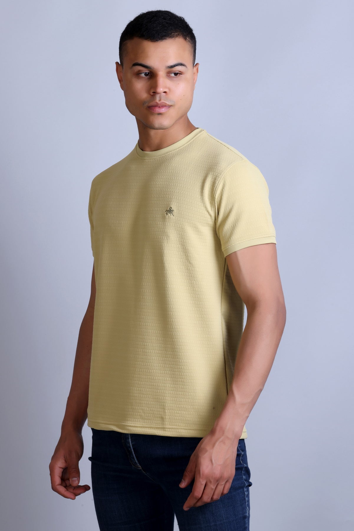 Men's Beige Round Neck T-shirt