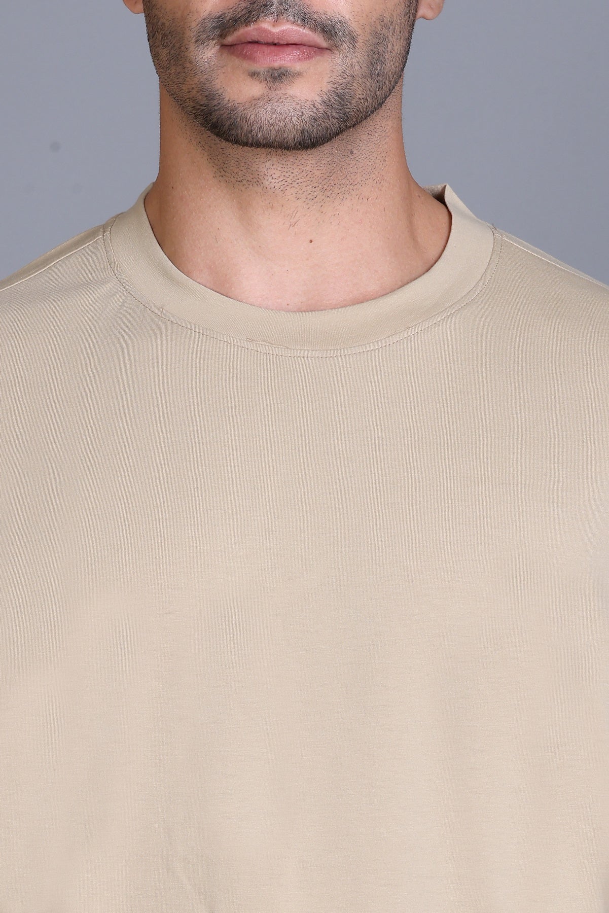 Men's Beige Oversize Round Neck T-Shirt