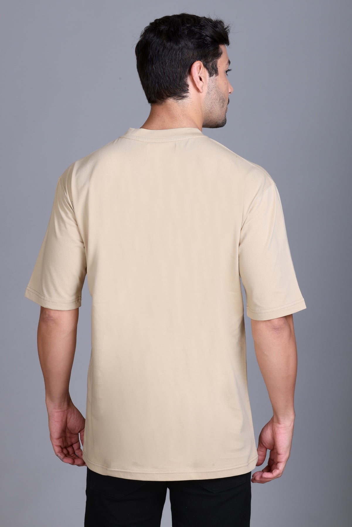 Men's Beige Oversize Round Neck T-Shirt