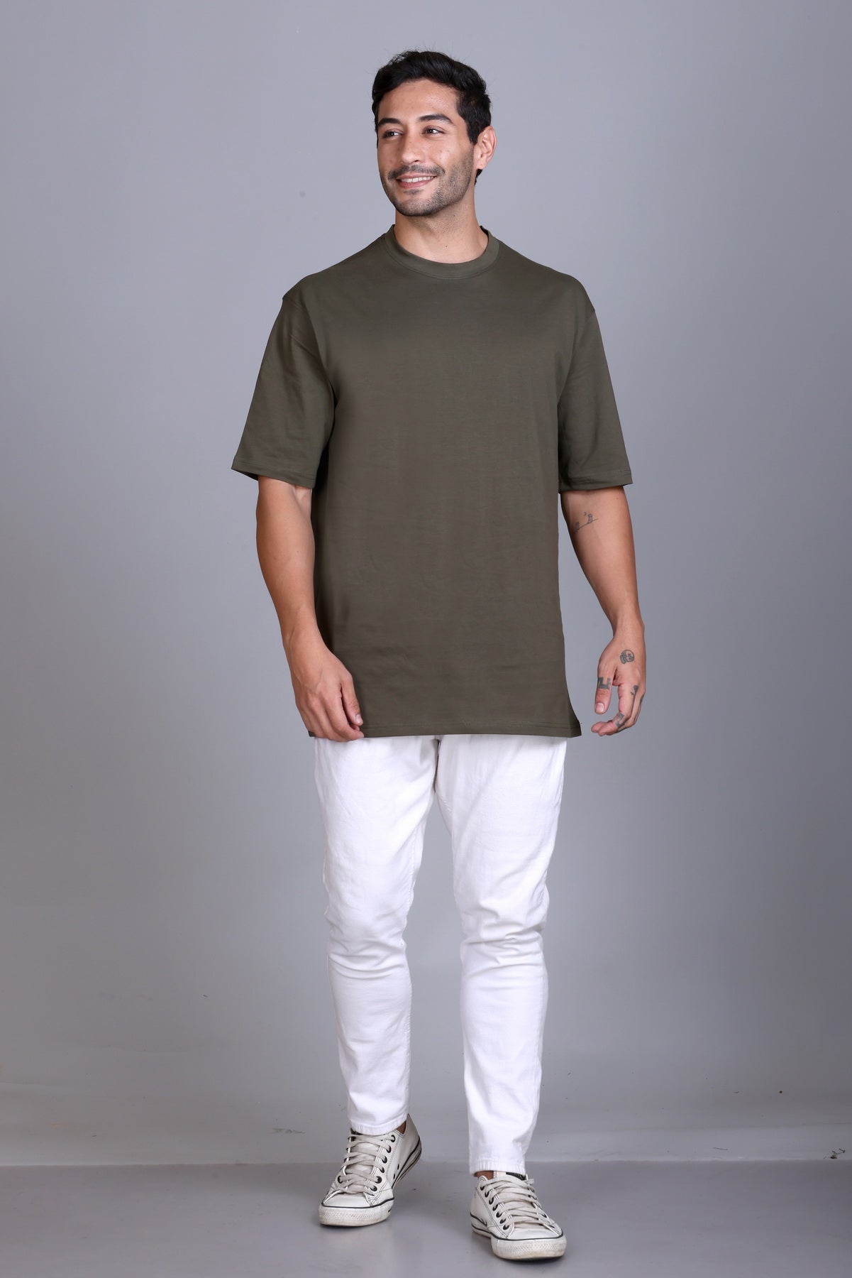 Men's Olive Oversize Round Neck T-Shirt