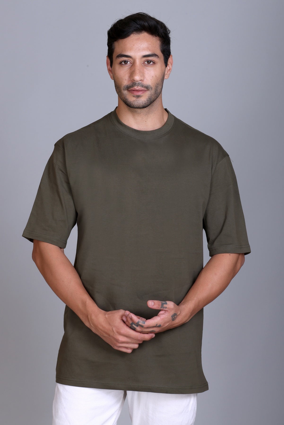Men's Olive Oversize Round Neck T-Shirt