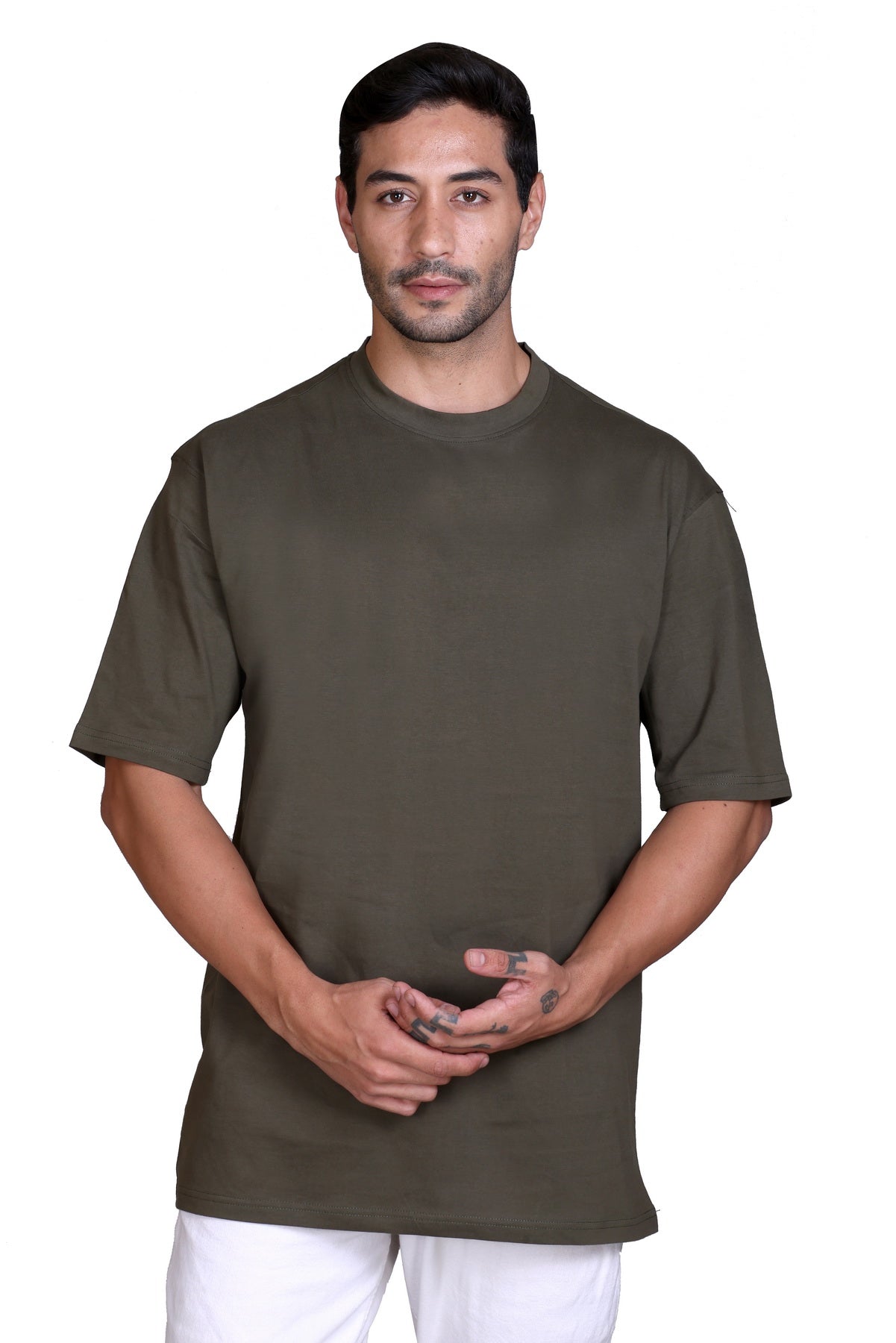Men's Olive Oversize Round Neck T-Shirt