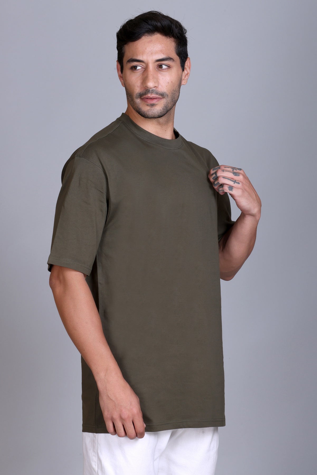 Men's Olive Oversize Round Neck T-Shirt