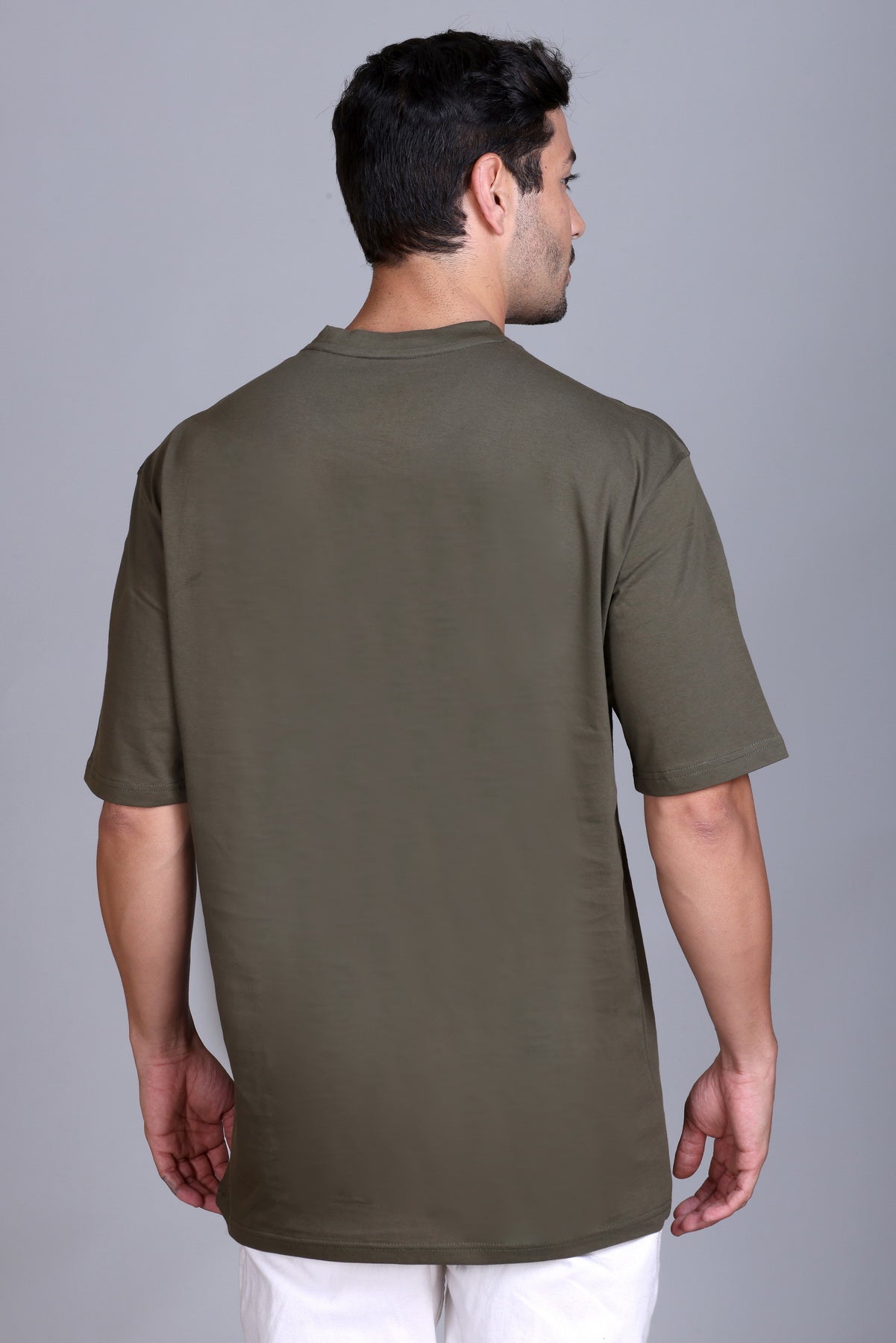 Men's Olive Oversize Round Neck T-Shirt