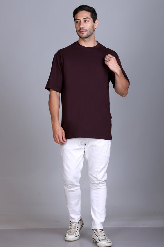 Men's Wine Oversize Round Neck T-Shirt