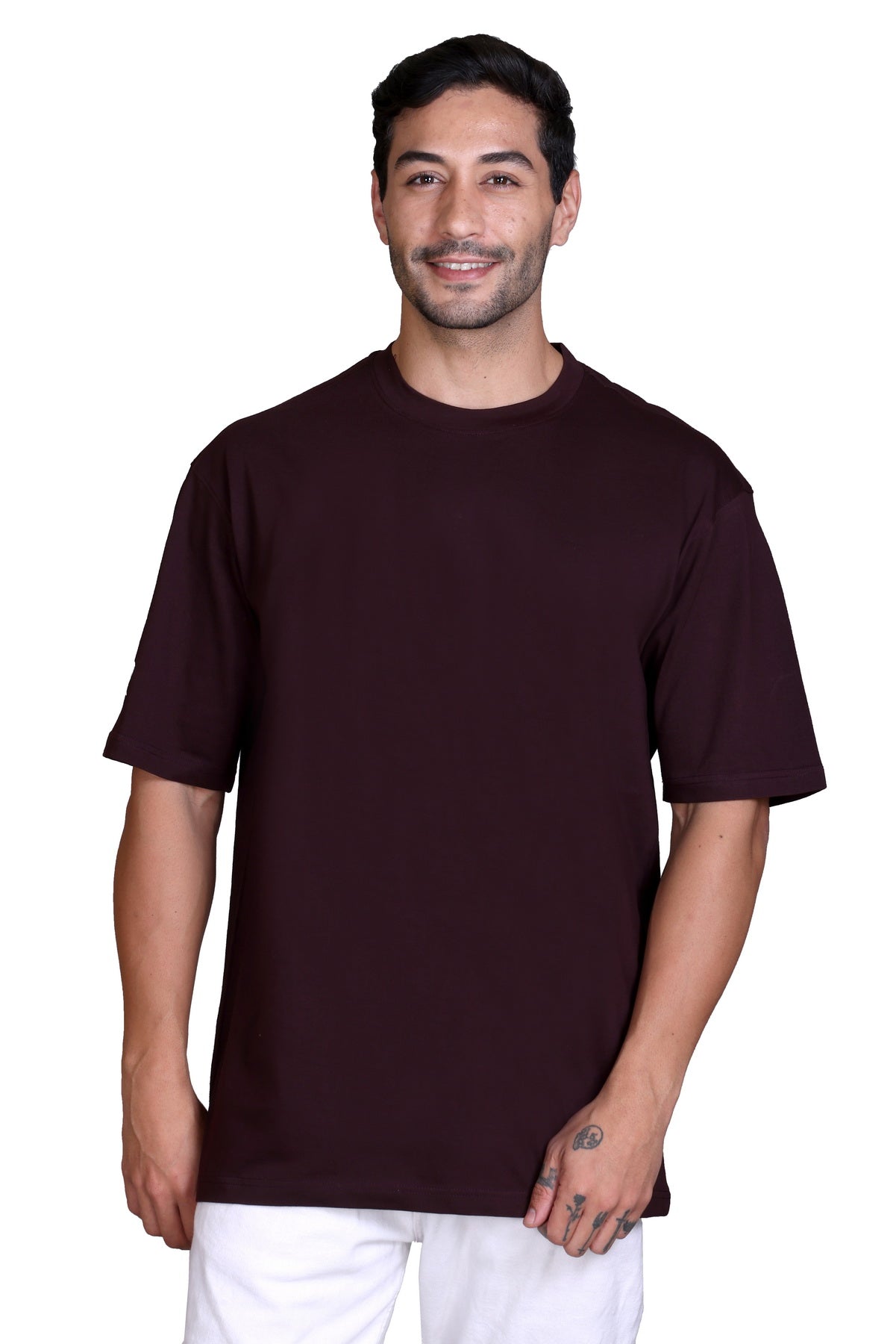 Men's Wine Oversize Round Neck T-Shirt