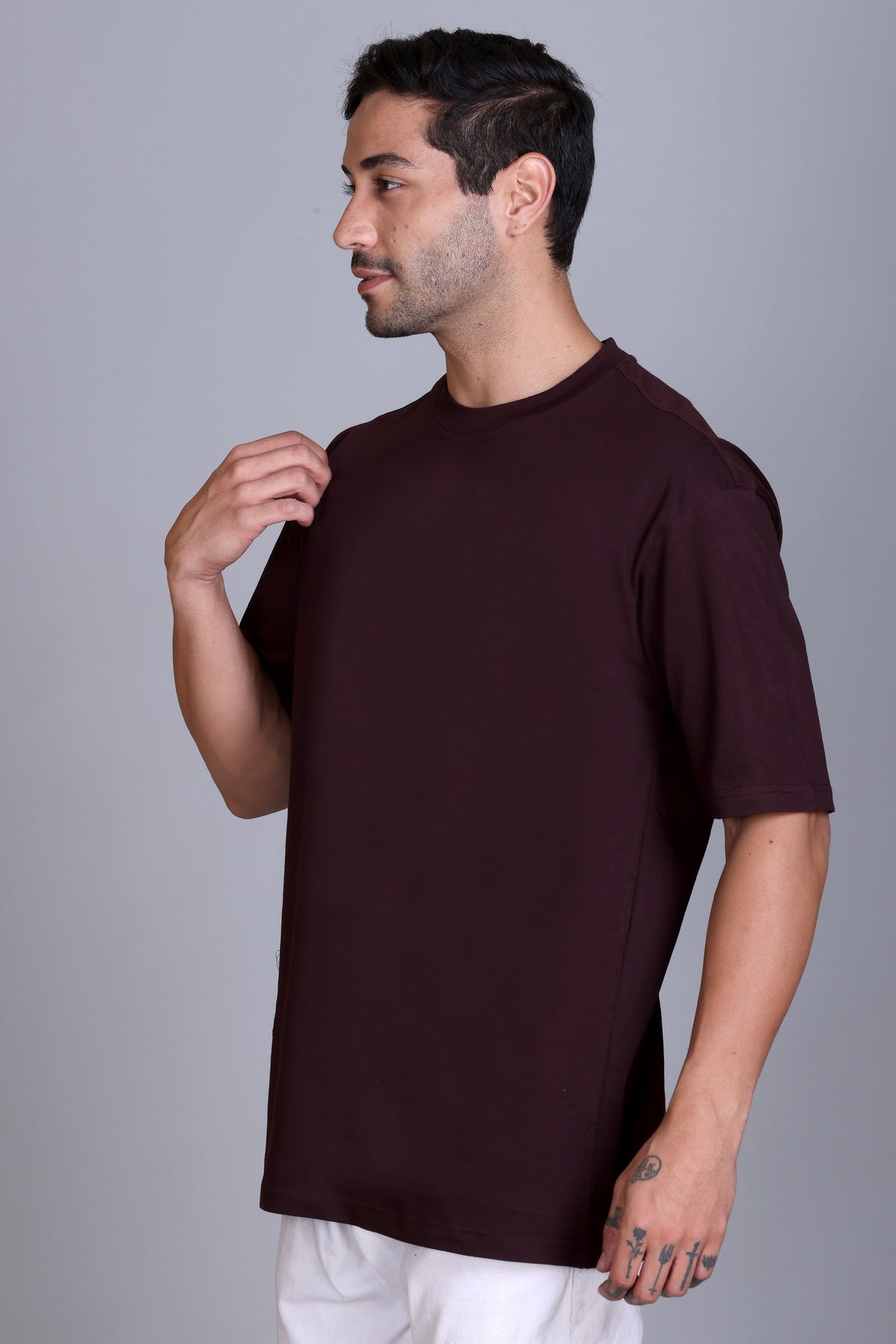 Men's Wine Oversize Round Neck T-Shirt