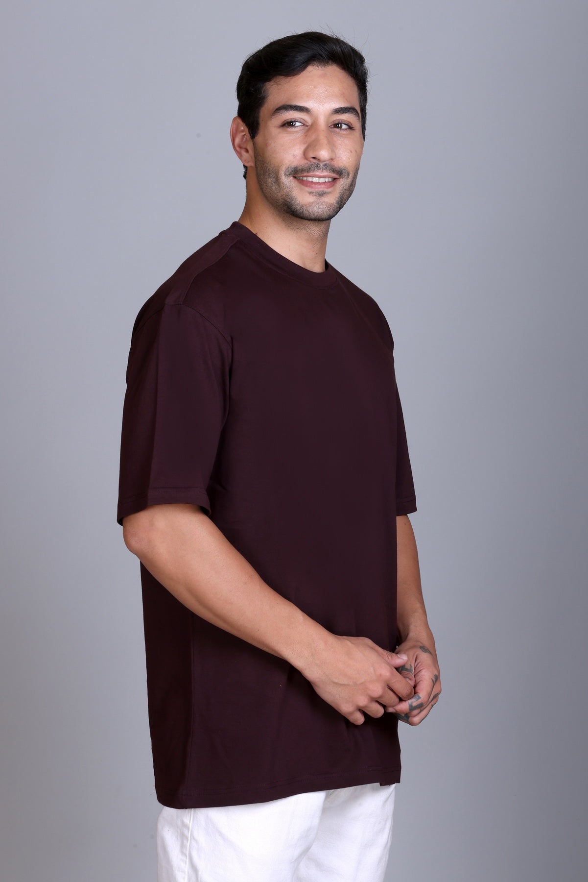 Men's Wine Oversize Round Neck T-Shirt
