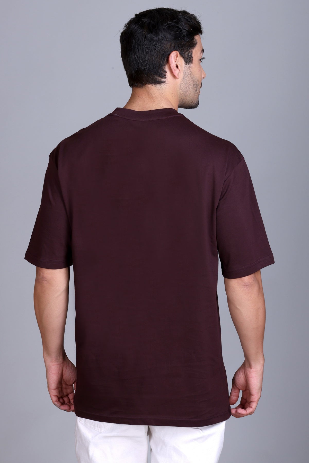 Men's Wine Oversize Round Neck T-Shirt