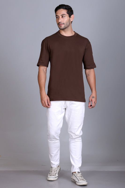 Men's Coffee Oversize Round Neck T-Shirt