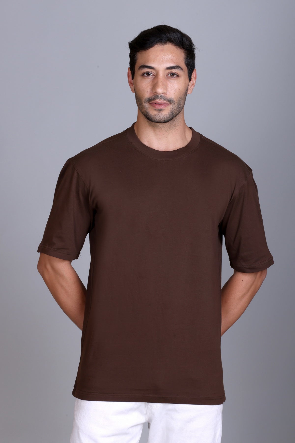 Men's Coffee Oversize Round Neck T-Shirt