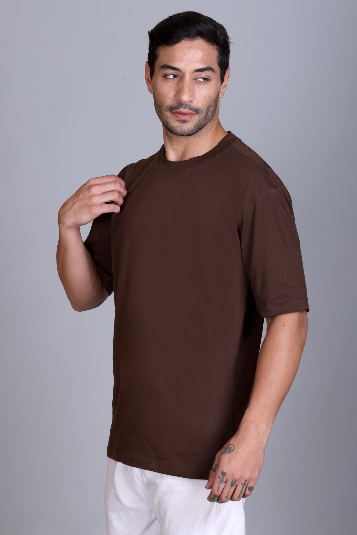 Men's Coffee Oversize Round Neck T-Shirt