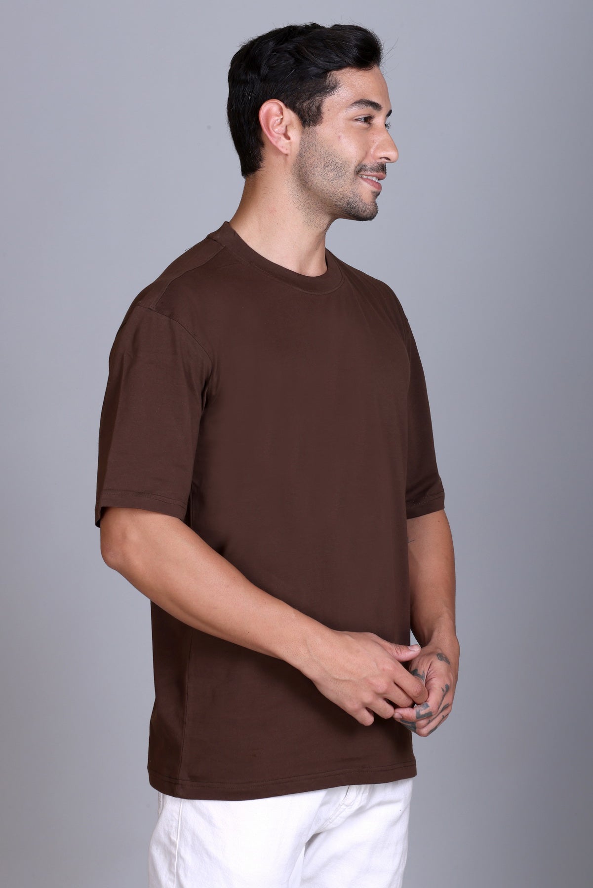 Men's Coffee Oversize Round Neck T-Shirt