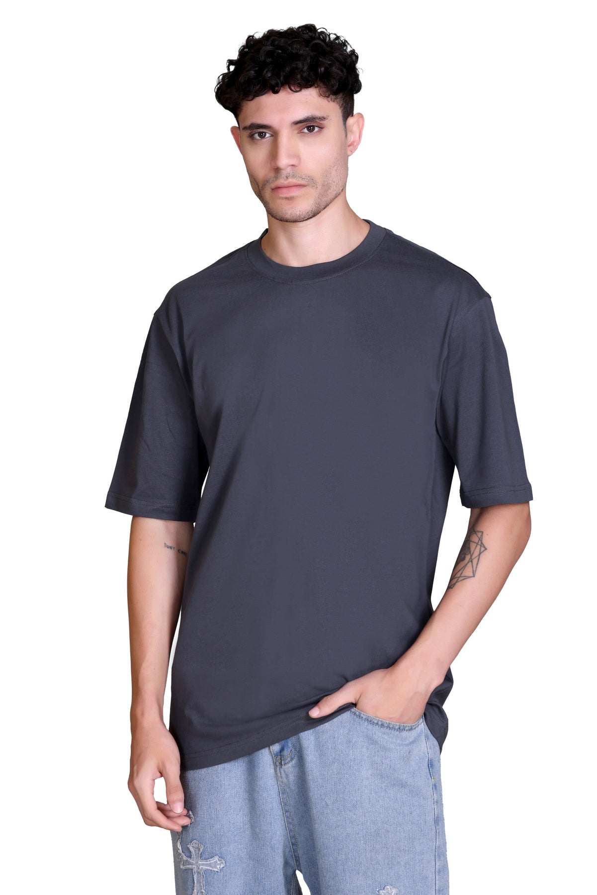 Men's Dark Grey Oversize Round Neck T-Shirt