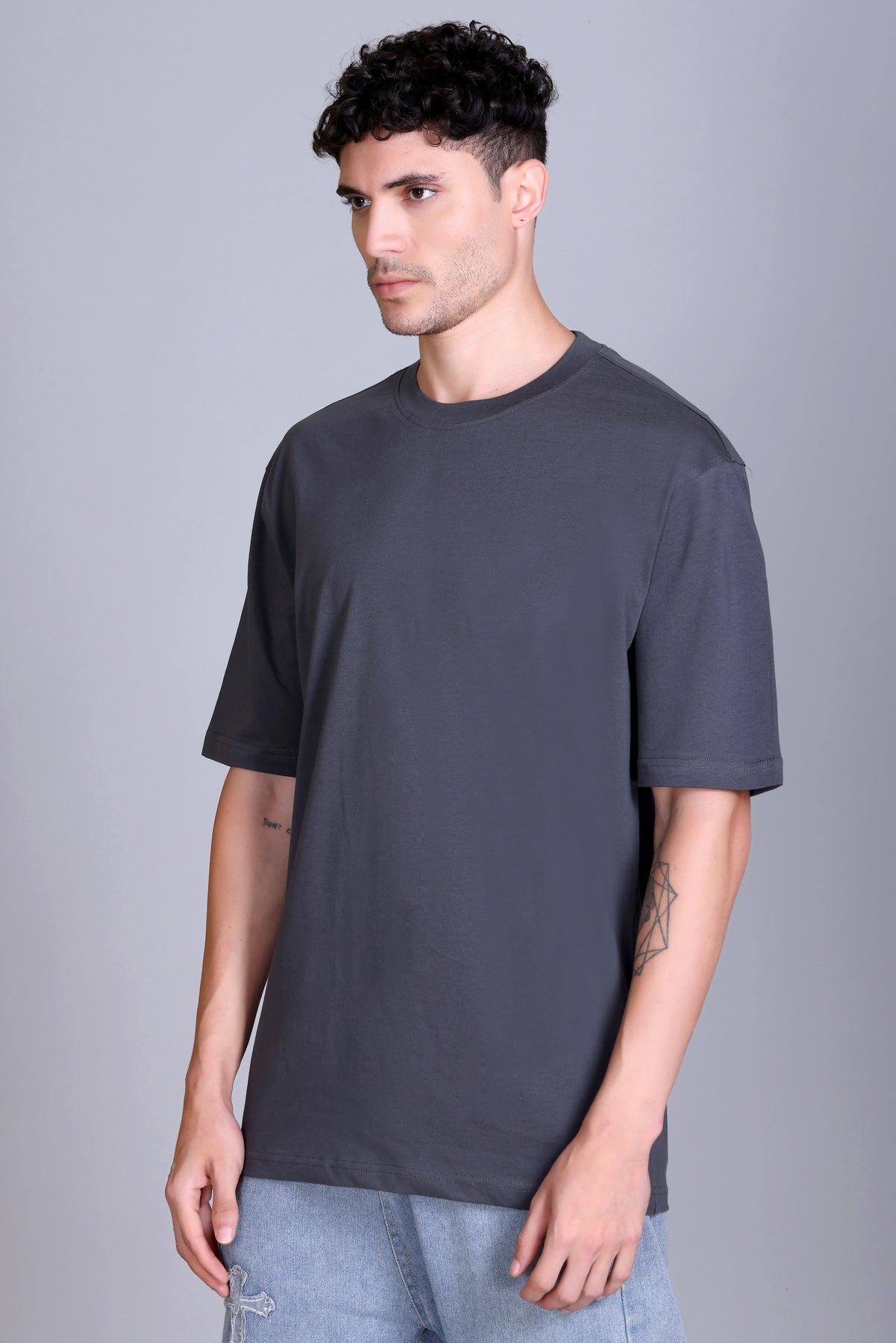 Men's Dark Grey Oversize Round Neck T-Shirt