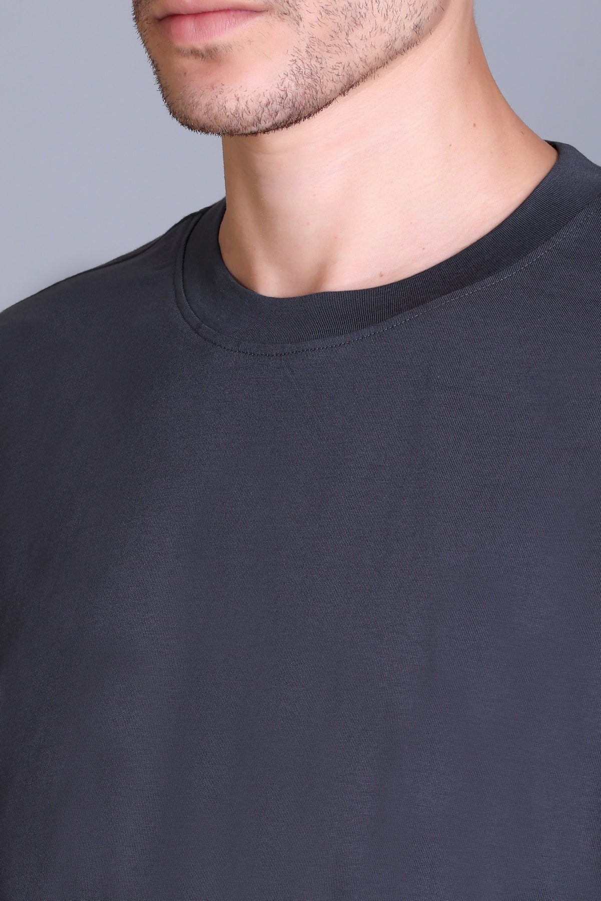 Men's Dark Grey Oversize Round Neck T-Shirt
