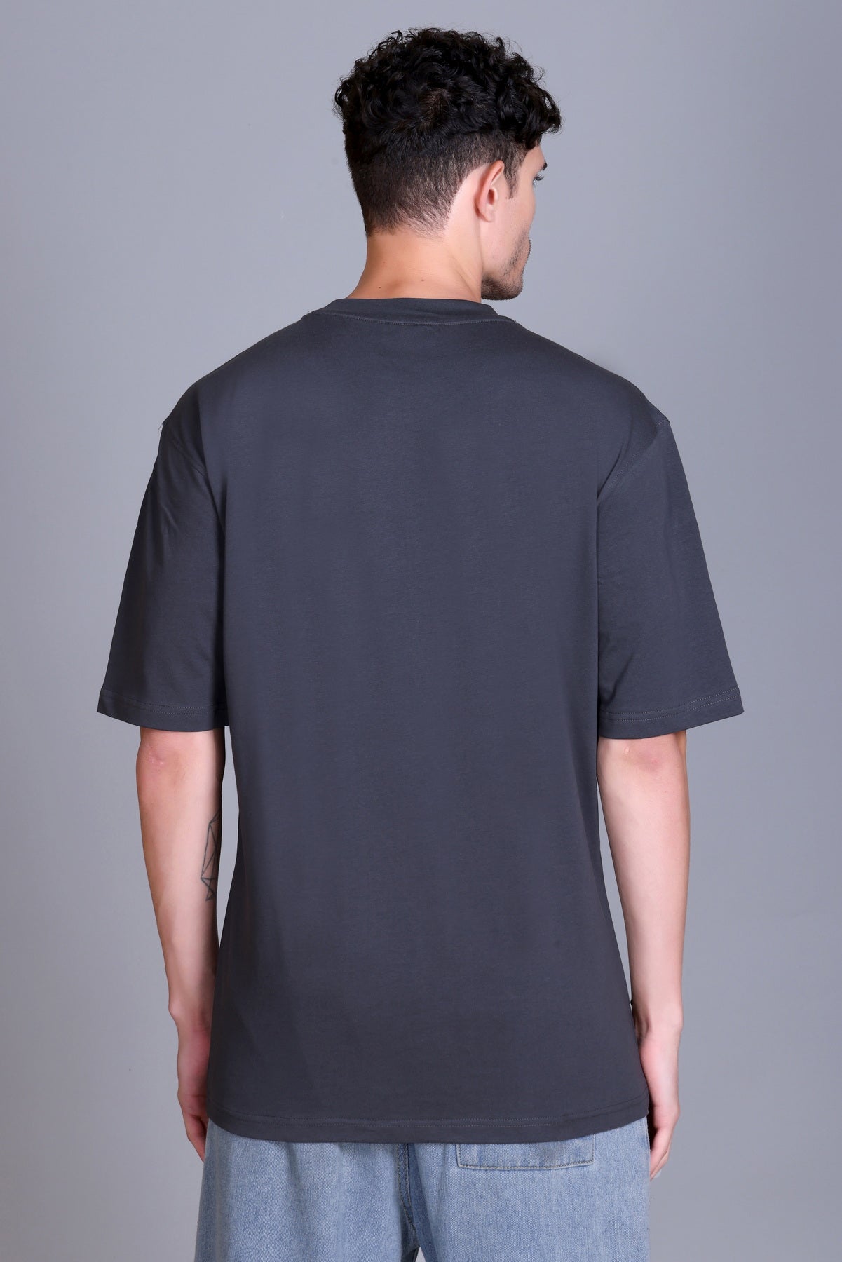 Men's Dark Grey Oversize Round Neck T-Shirt