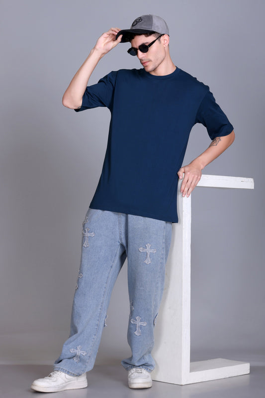 Men's Navy Oversize Round Neck T-Shirt
