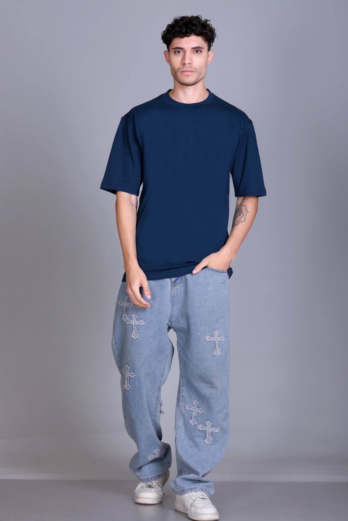 Men's Navy Oversize Round Neck T-Shirt