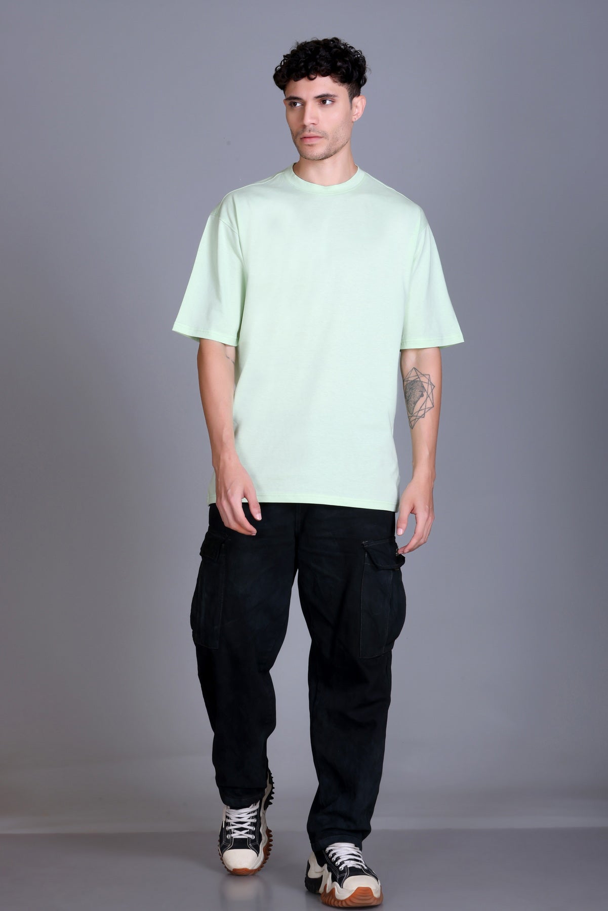 Men's Sea Green Oversize Round Neck T-Shirt