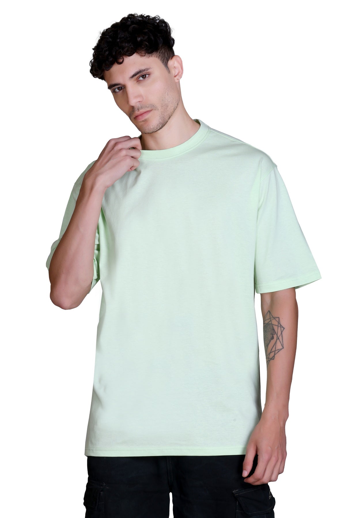 Men's Sea Green Oversize Round Neck T-Shirt