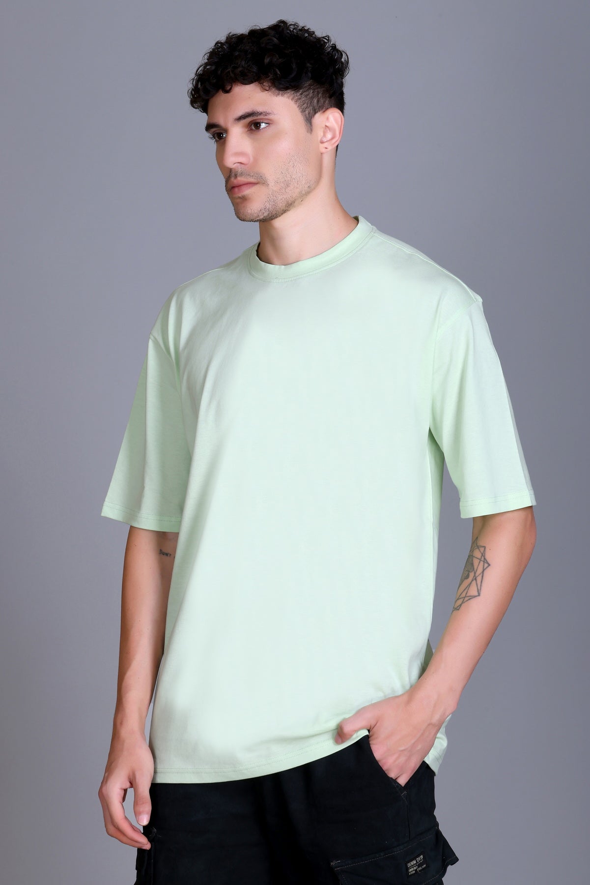 Men's Sea Green Oversize Round Neck T-Shirt