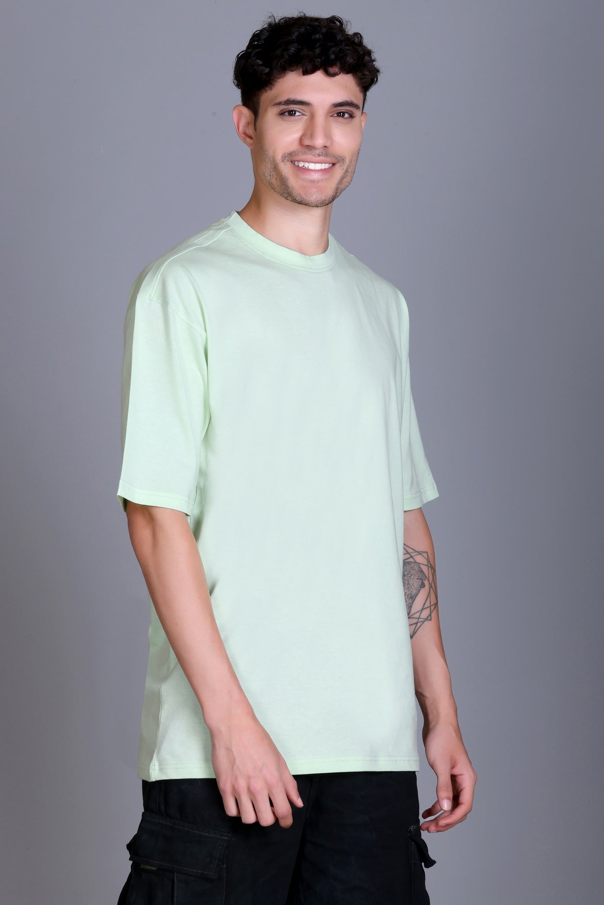 Men's Sea Green Oversize Round Neck T-Shirt