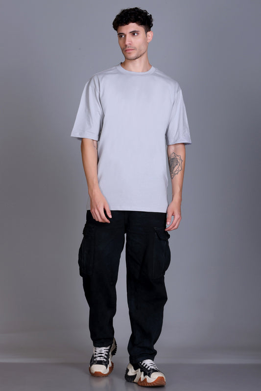 Men's Light Grey Oversize Round Neck T-Shirt