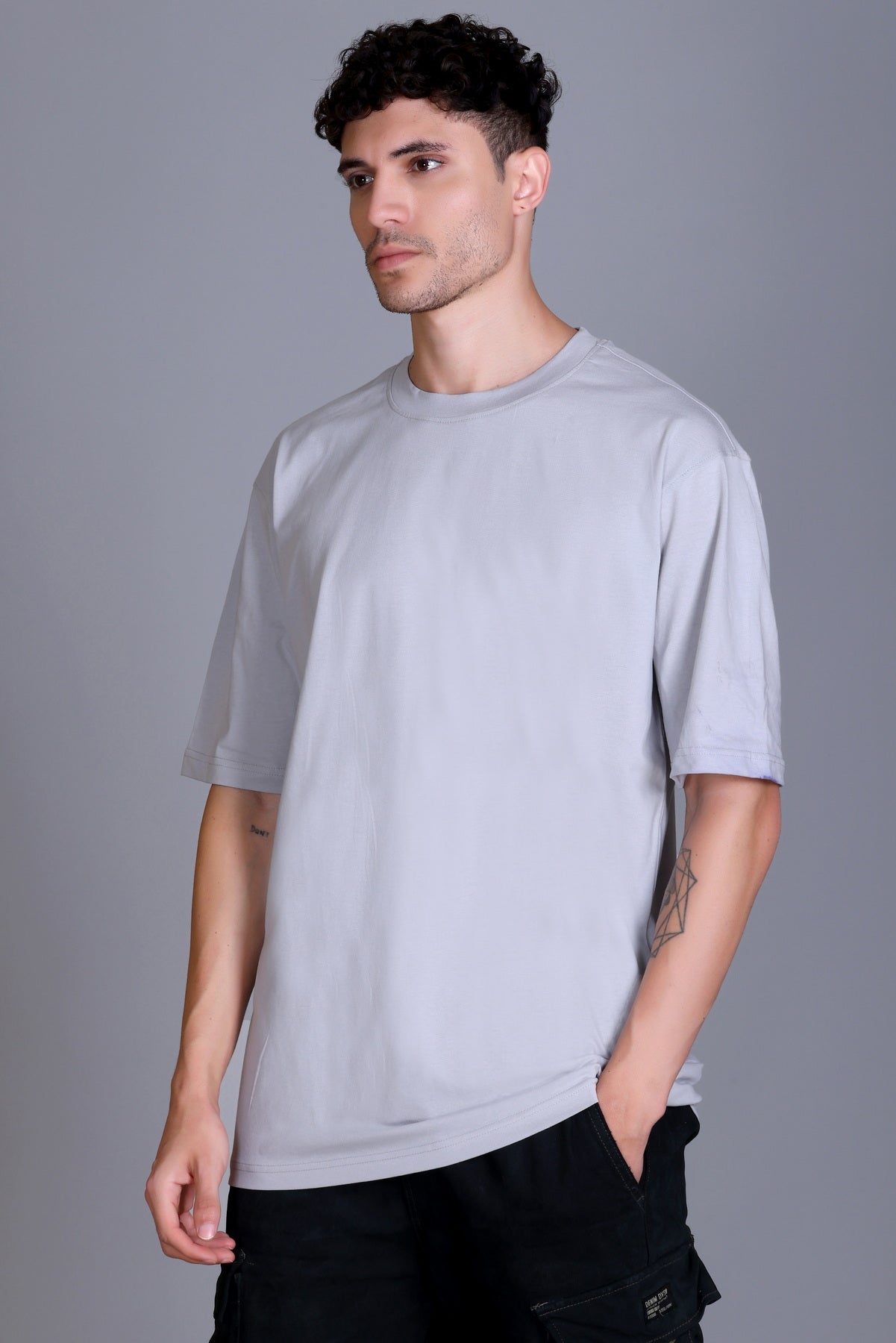 Men's Light Grey Oversize Round Neck T-Shirt