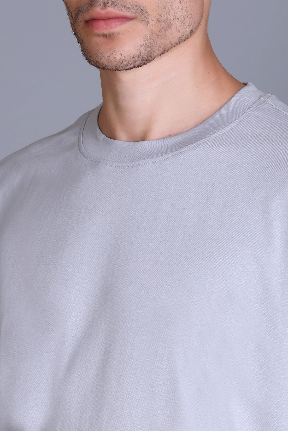 Men's Light Grey Oversize Round Neck T-Shirt