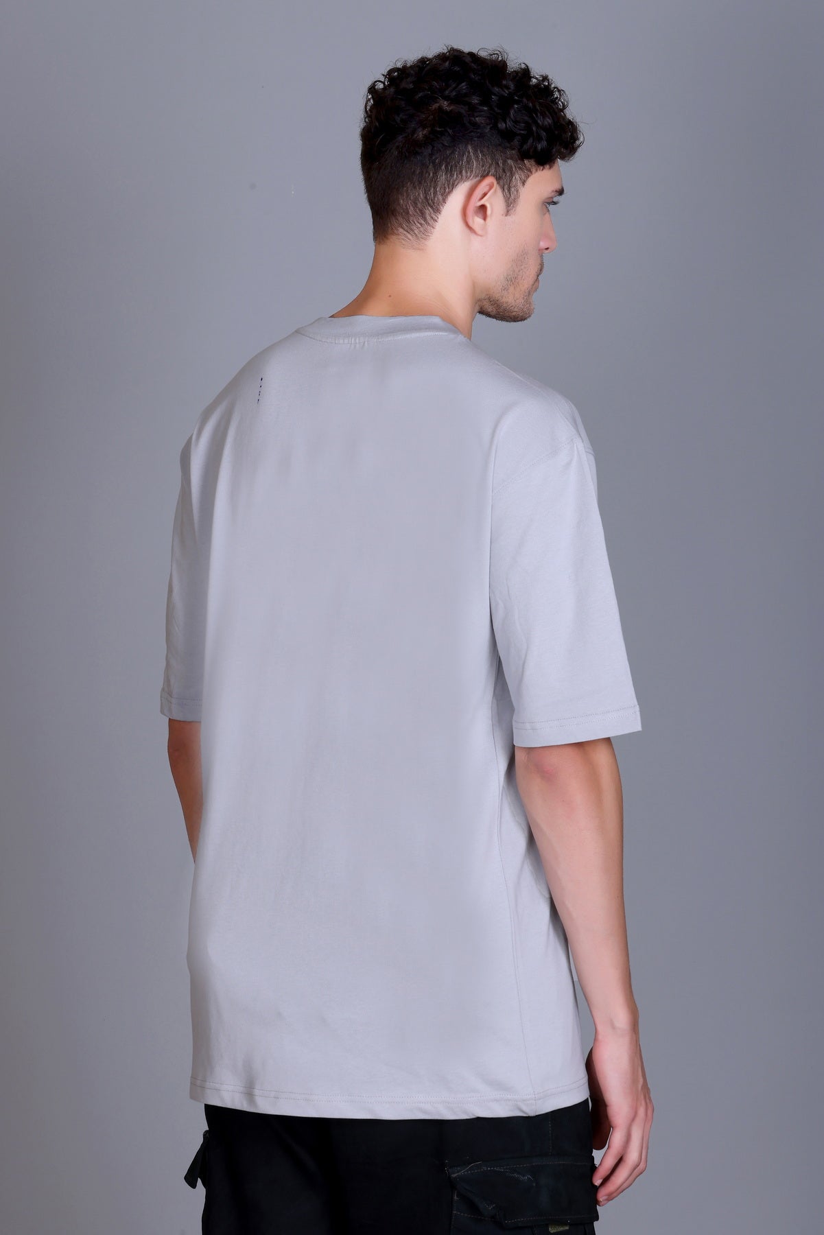 Men's Light Grey Oversize Round Neck T-Shirt