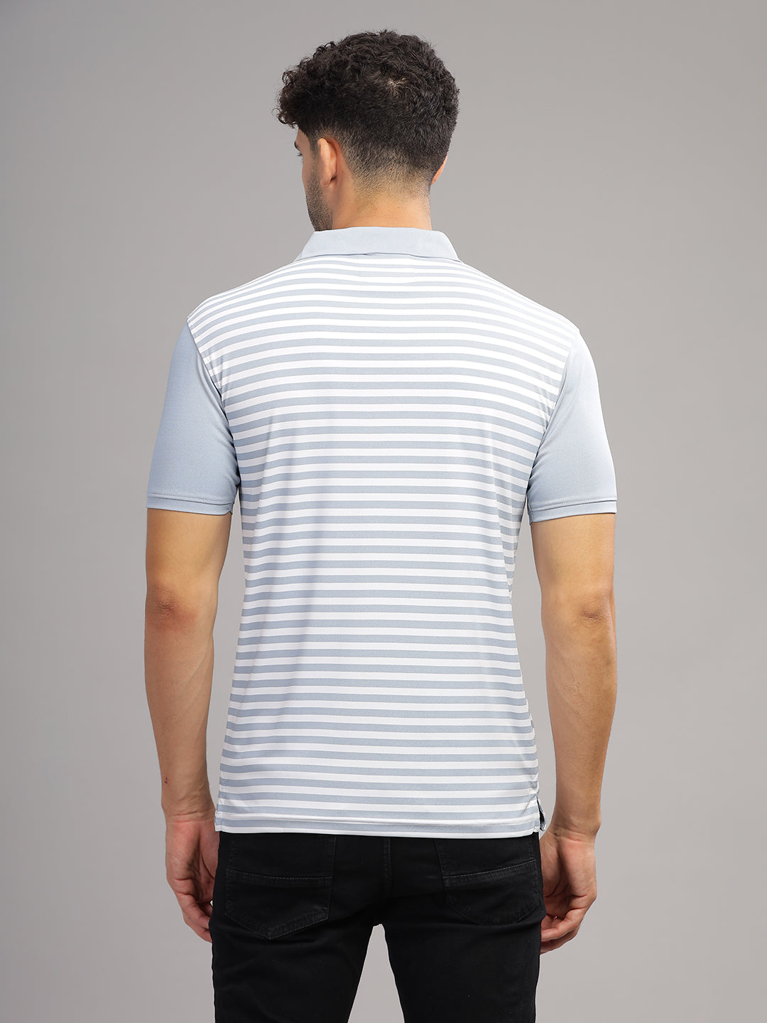 Men's Sky Striped Polo Neck T-Shirt