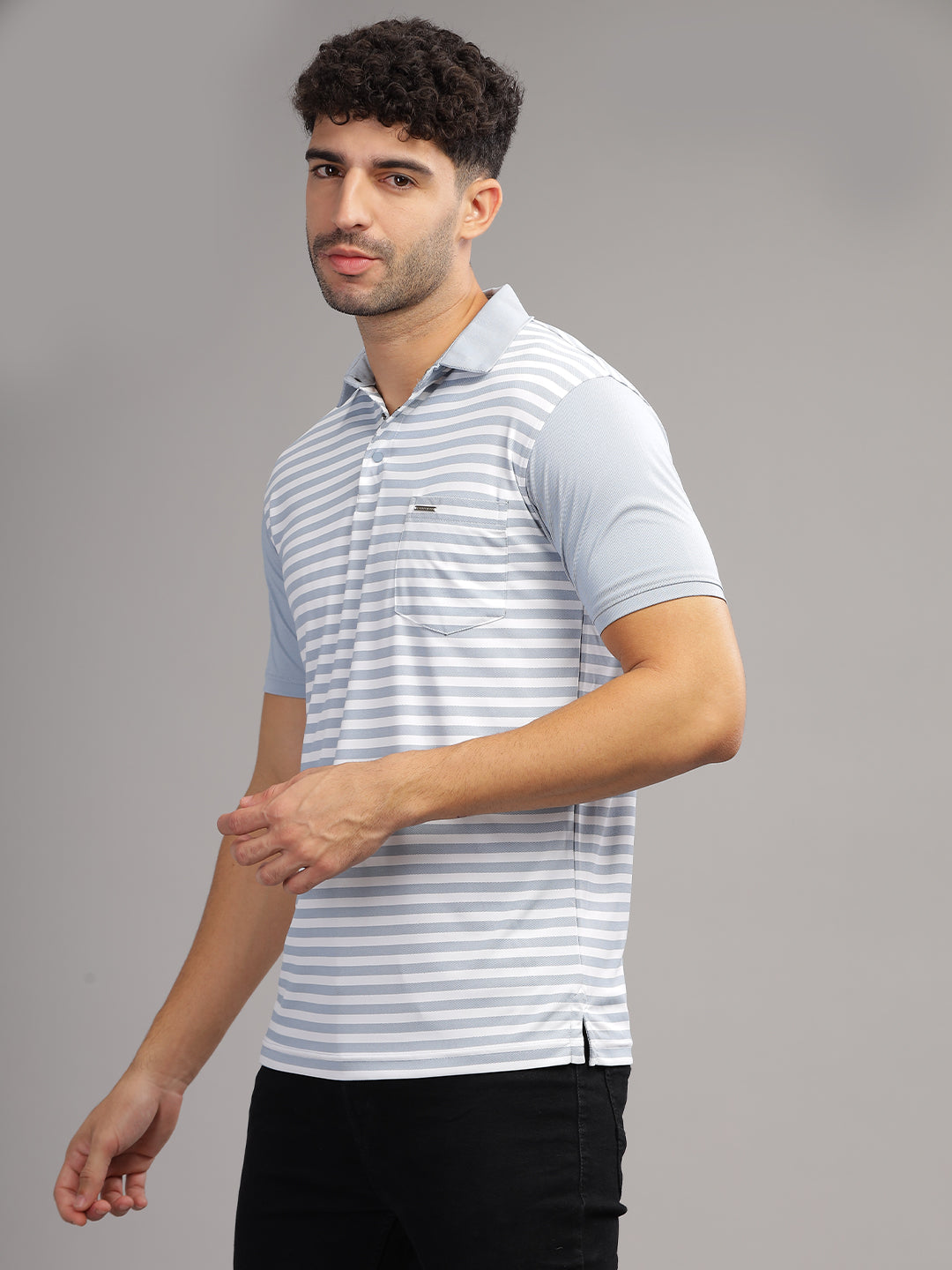 Men's Sky Striped Polo Neck T-Shirt