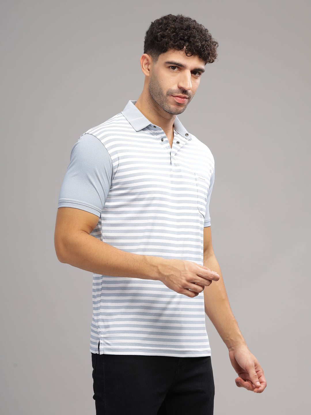 Men's Sky Striped Polo Neck T-Shirt