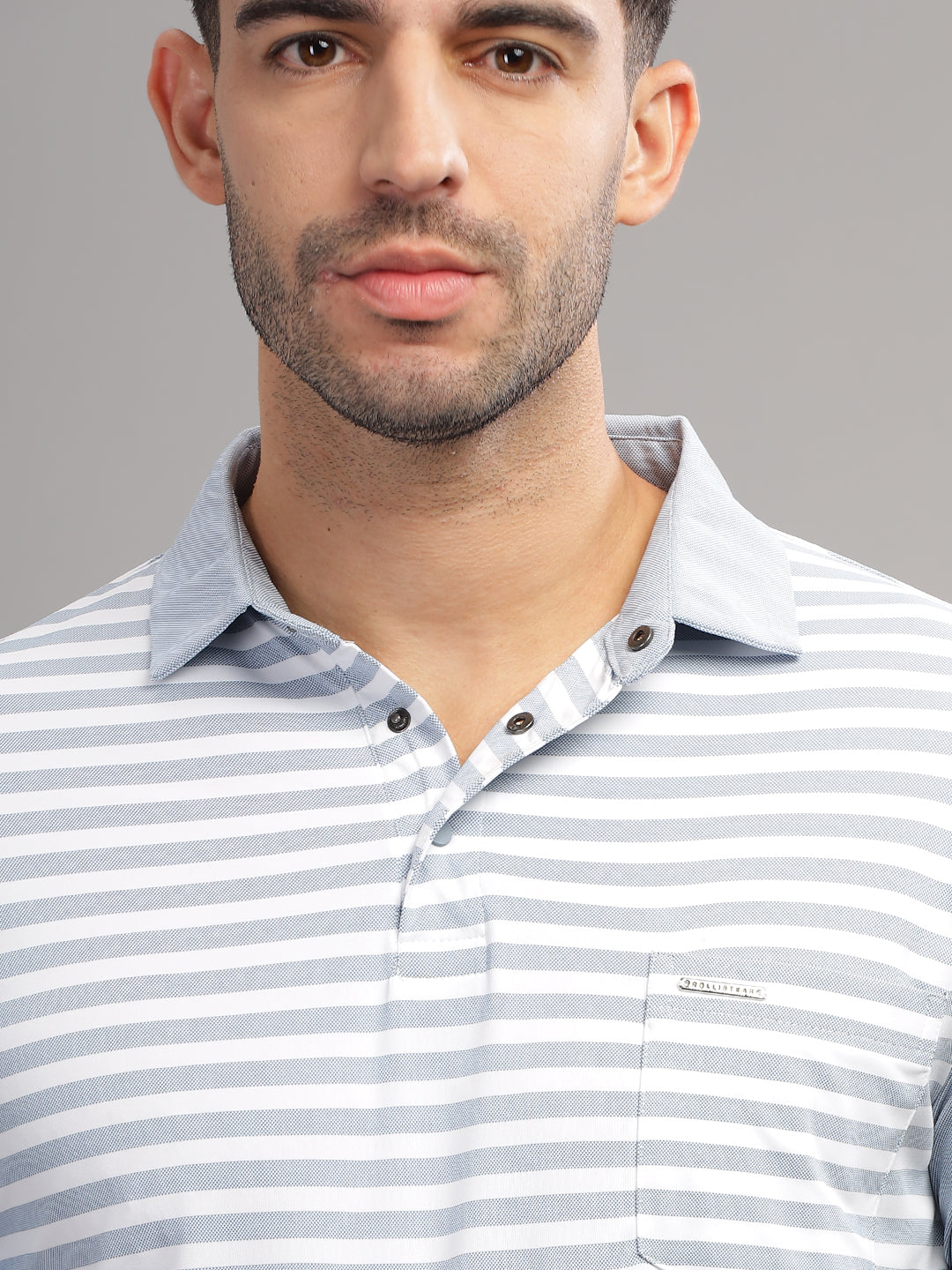 Men's Sky Striped Polo Neck T-Shirt