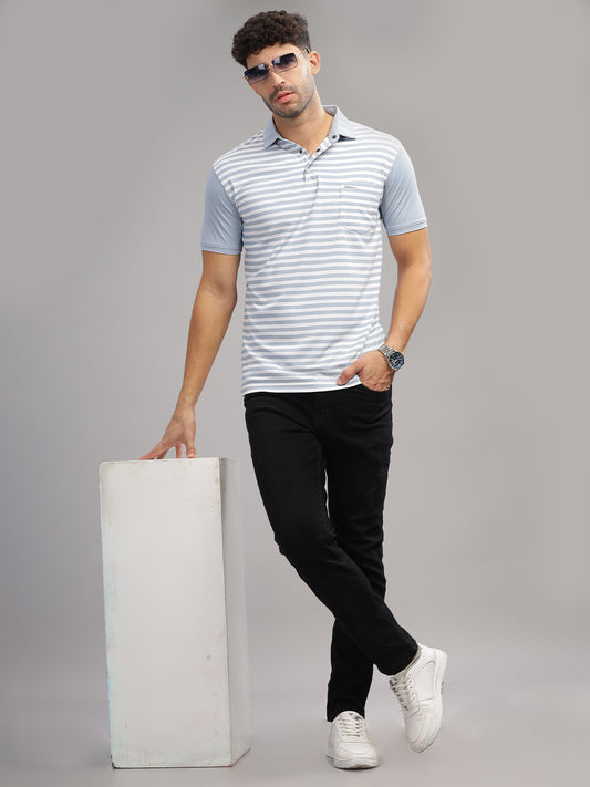 Men's Sky Striped Polo Neck T-Shirt