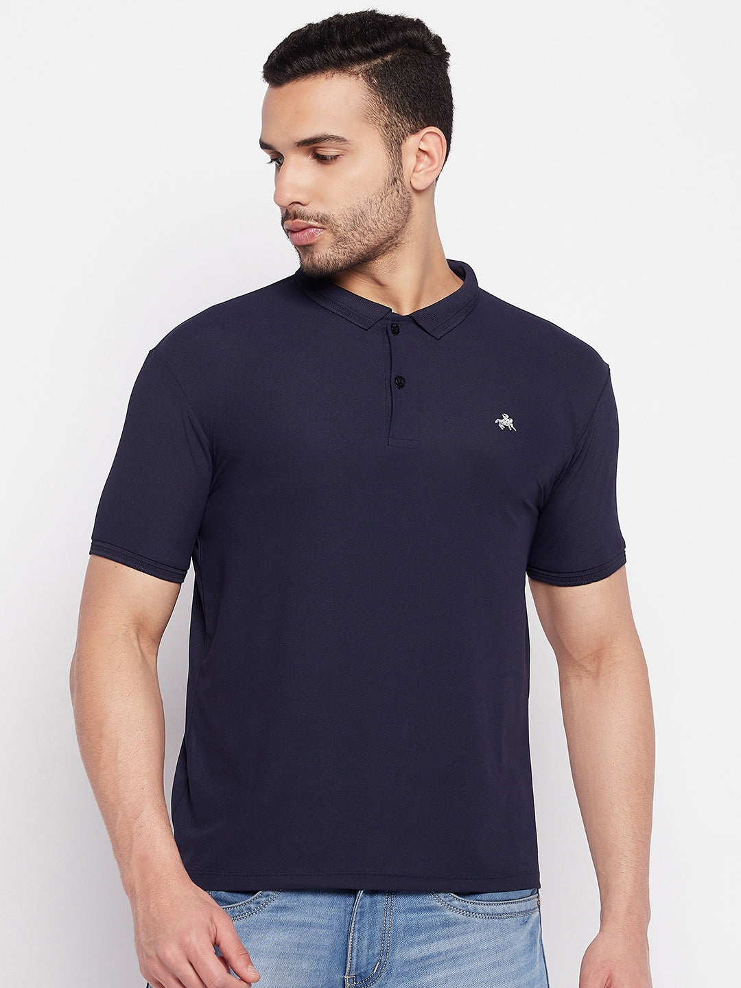 Men's Navy Printed Polo Neck T-Shirt