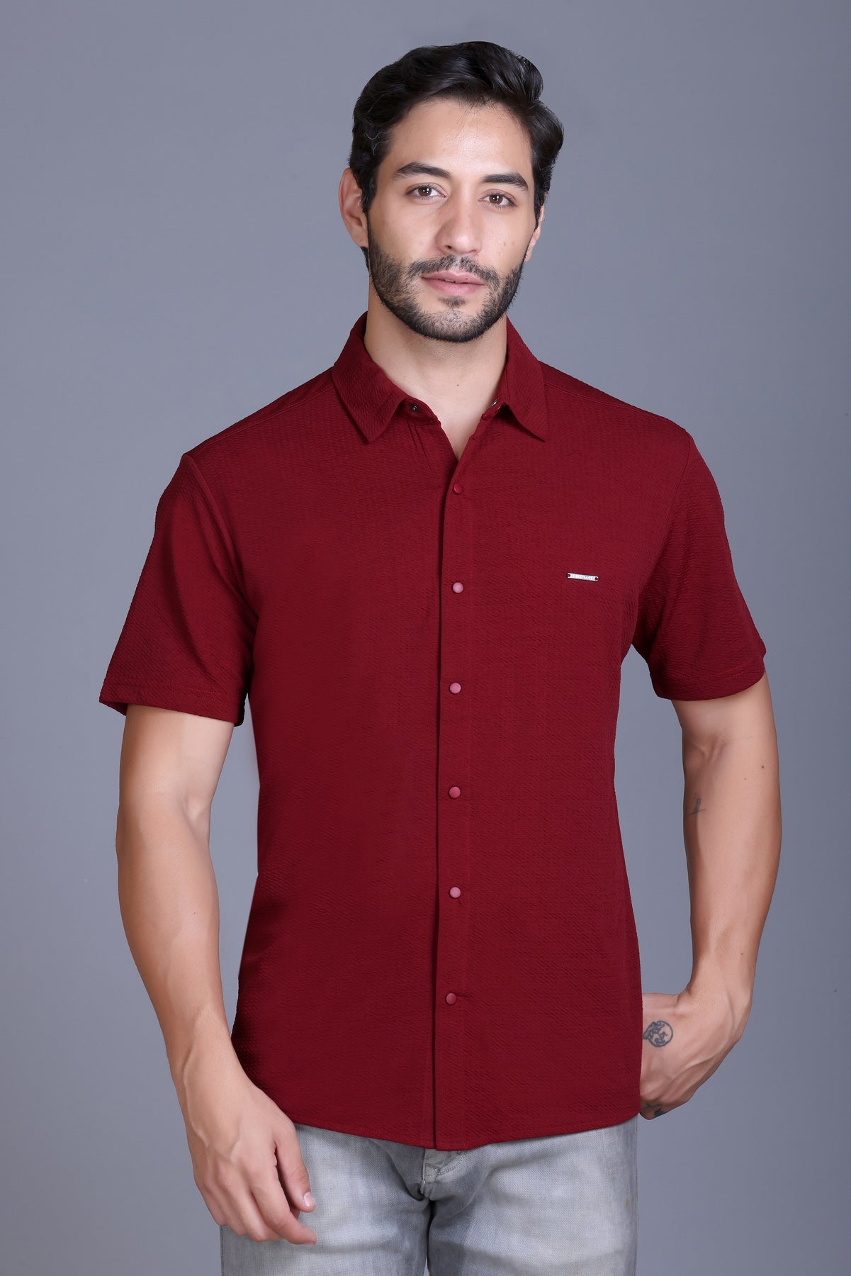 Men's Wine Solid Shirt