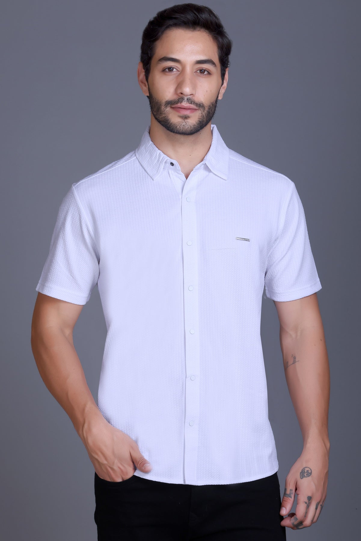 Men's White Solid Shirt