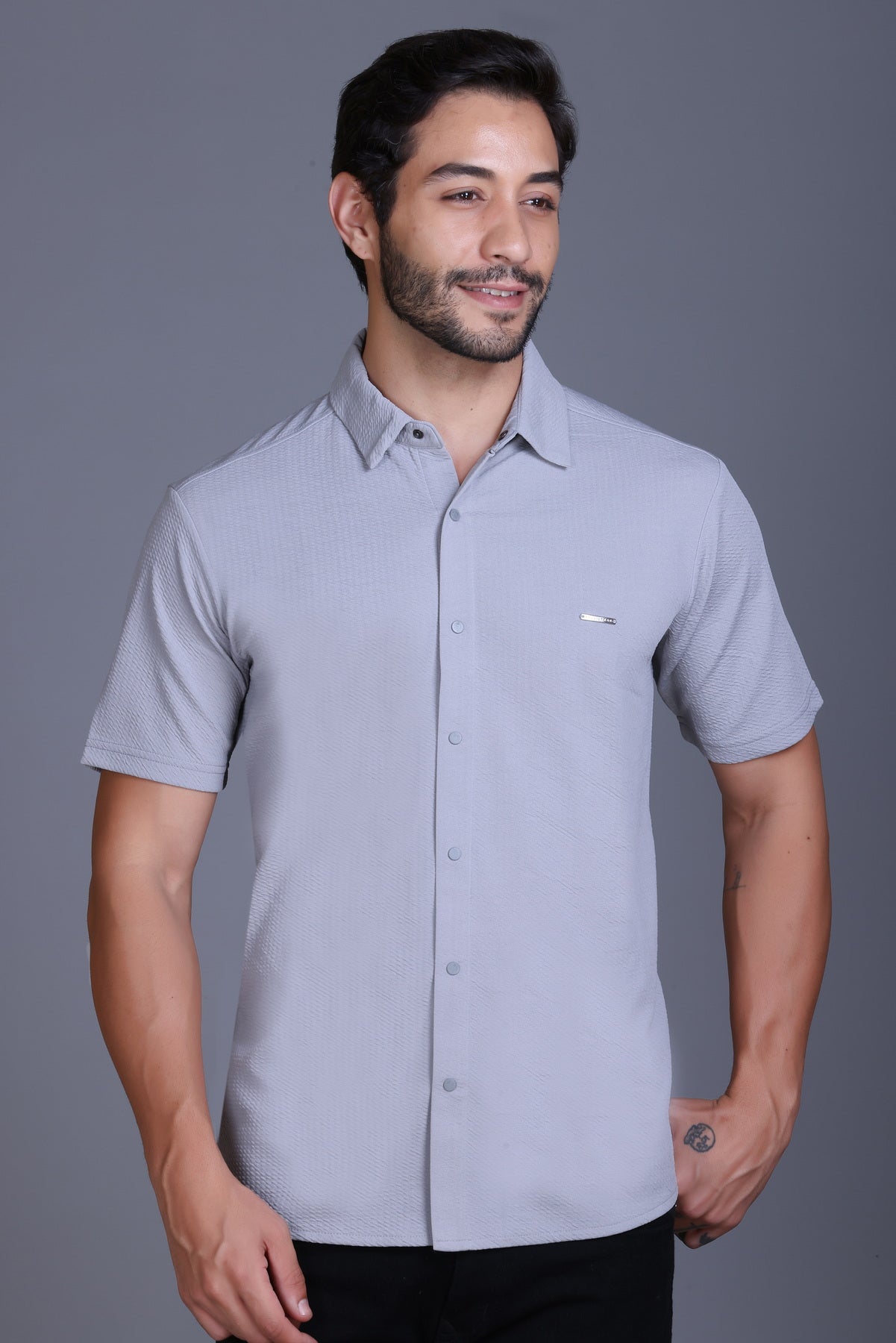 Men's Light Grey Solid Shirt