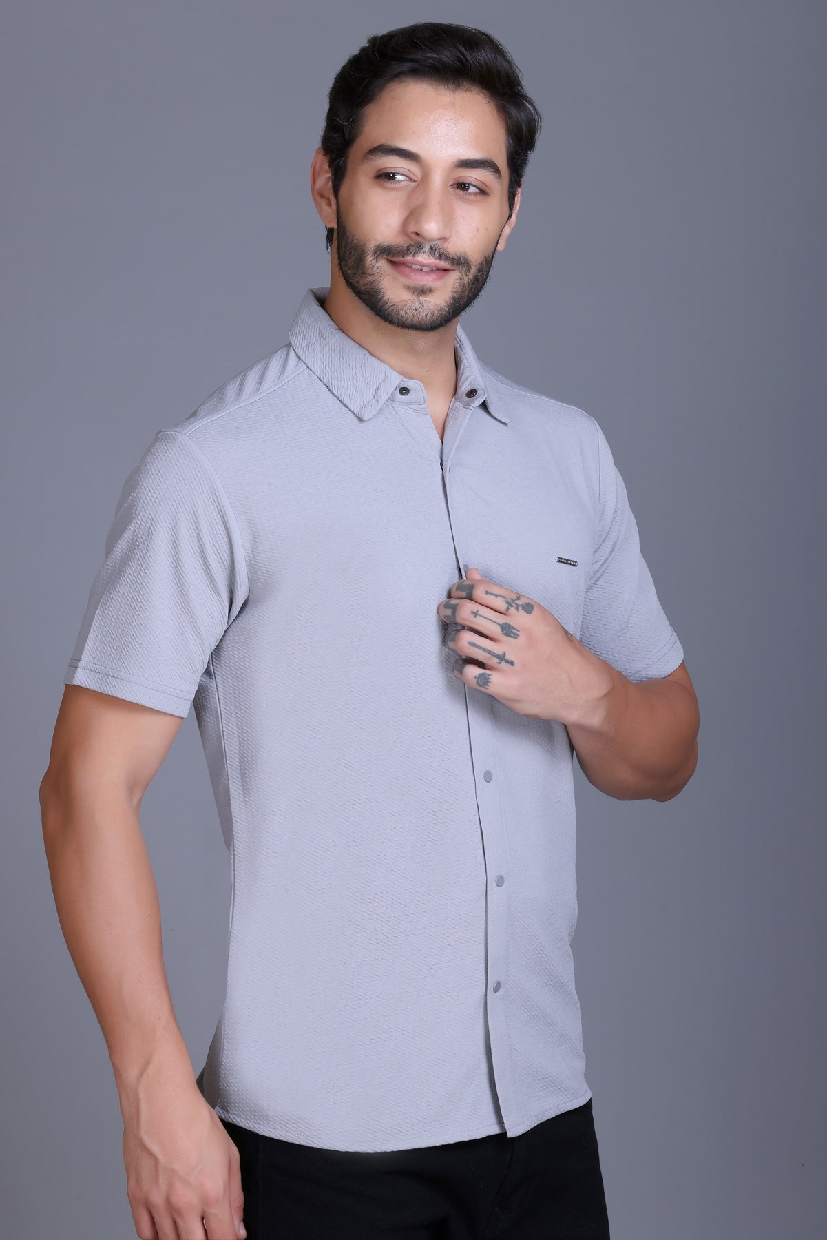 Men's Light Grey Solid Shirt