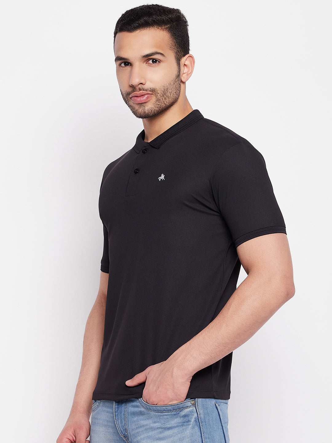 Men's Black Printed Polo Neck T-Shirt