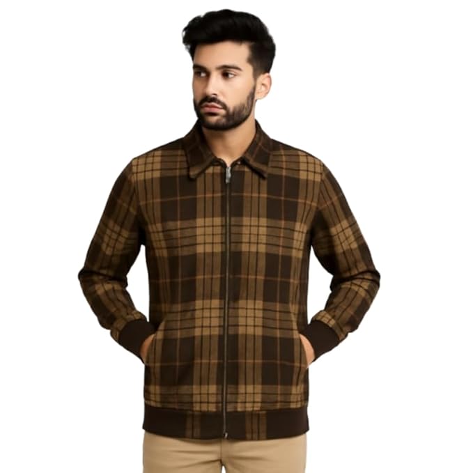 Parcel Yard Mens Chcekered Fullsleeve Fleece Winter Jacket| Men's | Checks | Full Sleeve | Regular Fit | 100% Cotton | Double Pocket | Spread Collar | Casual Jacket