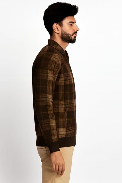 Parcel Yard Mens Chcekered Fullsleeve Fleece Winter Jacket| Men's | Checks | Full Sleeve | Regular Fit | 100% Cotton | Double Pocket | Spread Collar | Casual Jacket