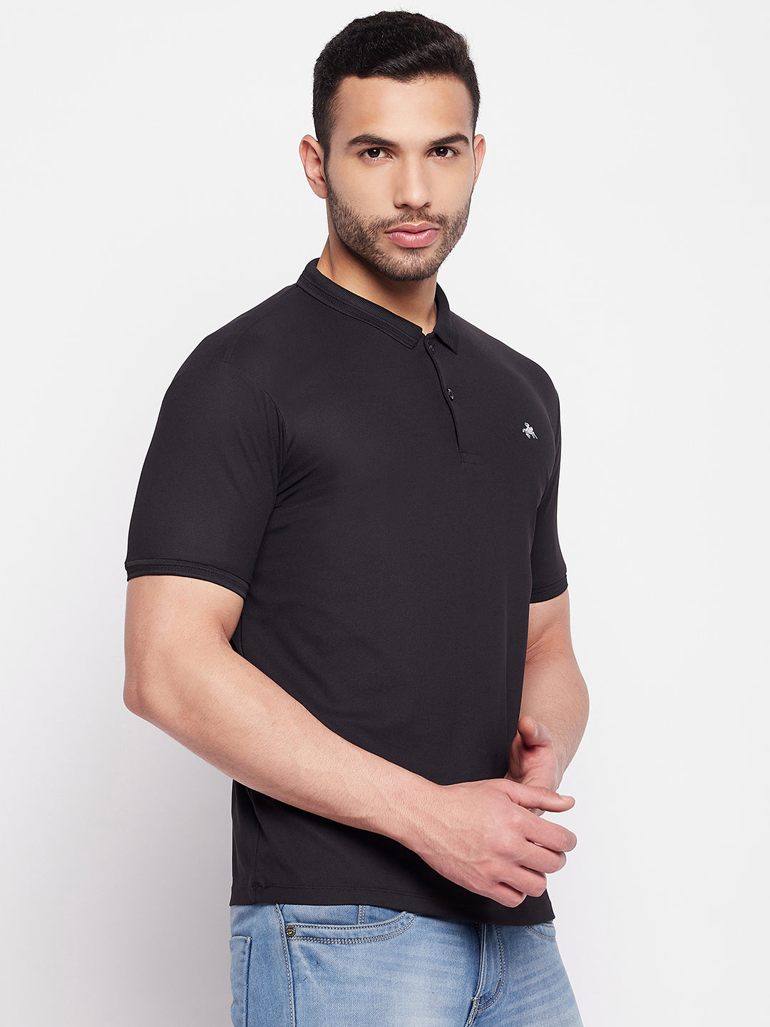 Men's Black Printed Polo Neck T-Shirt