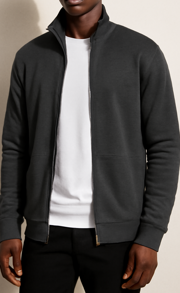 Parcel Yard Men's Full Zip Sweatshirt No Hood Hoodies Casual Cardigan Lightweight Cotton Hoody Fashion Stylish Jacket for Men