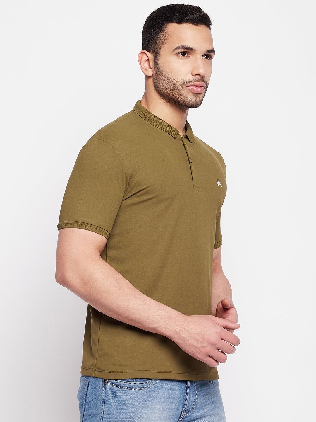 Men's Olive Printed Polo Neck T-Shirt